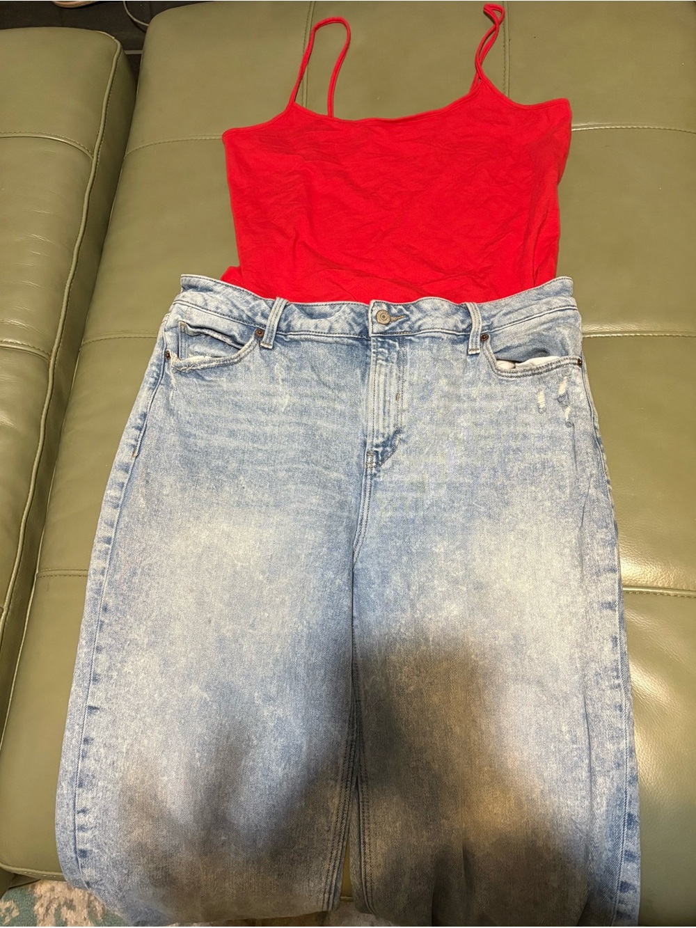 High-Rise Distressed Women’s Jeans with  complimentary red tank top XXL